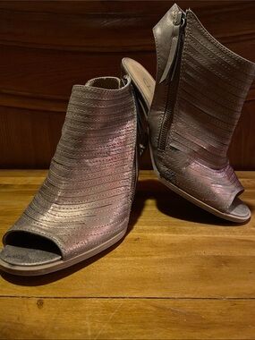 CL by Laundry Metallic Taupe Open-Toe Ankle Booties